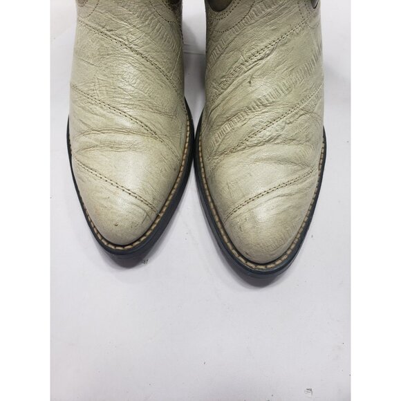 Acme 5971 Off White W/ Gray Embossed Grain Print Cowhide Leather Boots Size 8 D